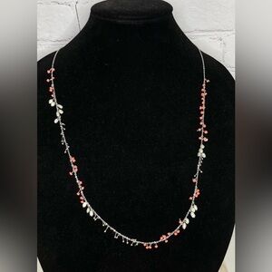 Cleo Peach Stones & Freshwater Pearl Silver Tone Necklace
